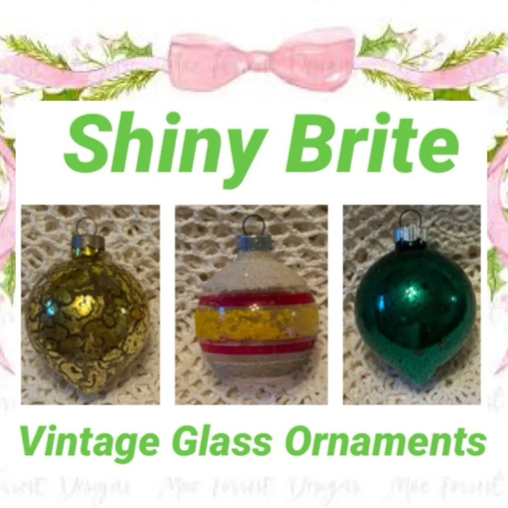 Shiny Brite Vintage Christmas Ornaments Set Mercury Glass Gold Green White Red